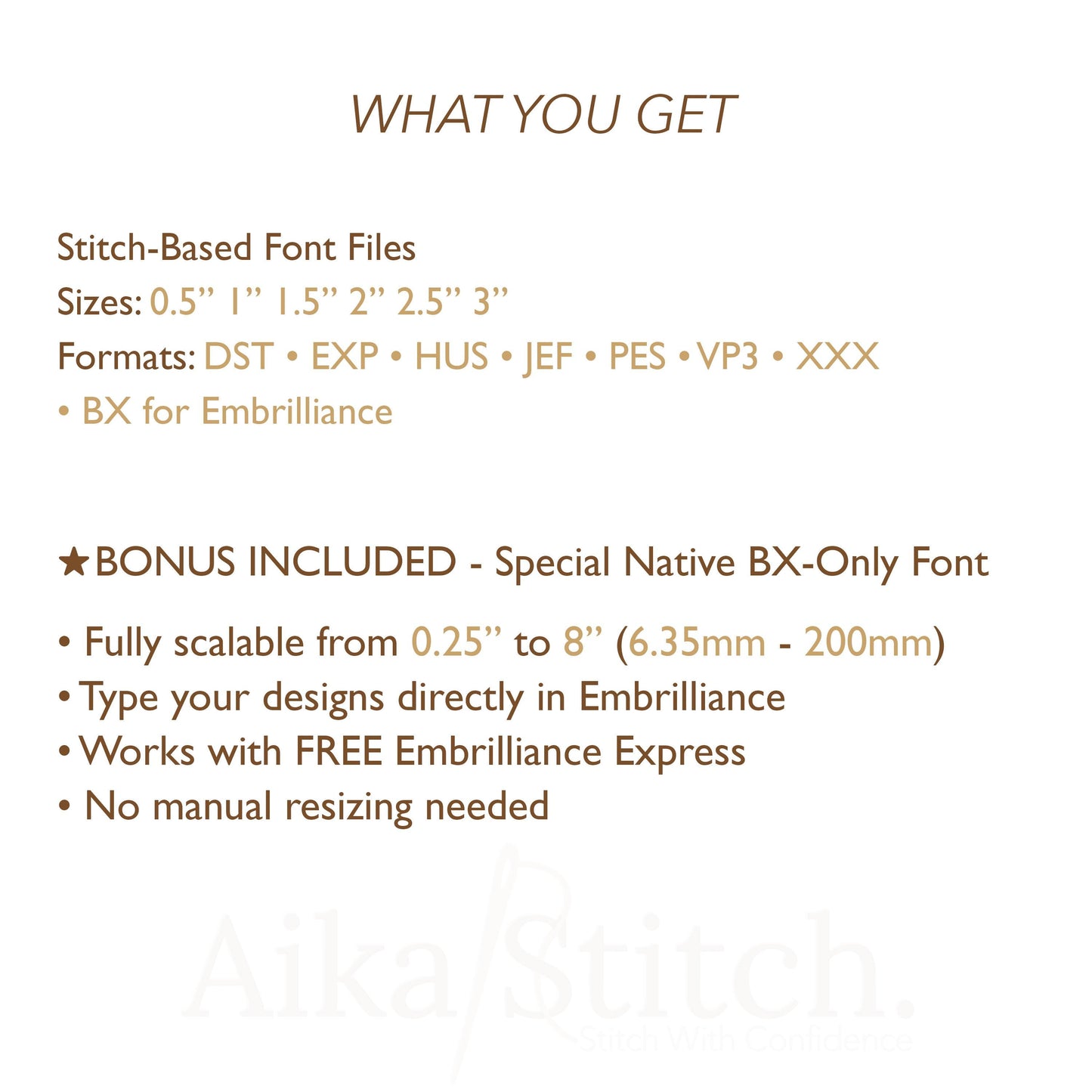 Lora Native BX Embroidery Font - Satin Stitch Alphabet (6 Sizes)