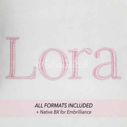 Lora Native BX Embroidery Font - Satin Stitch Alphabet (6 Sizes)