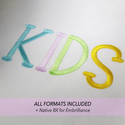 Kids Native BX Embroidery Font - Satin Stitch Alphabet (11 Sizes)