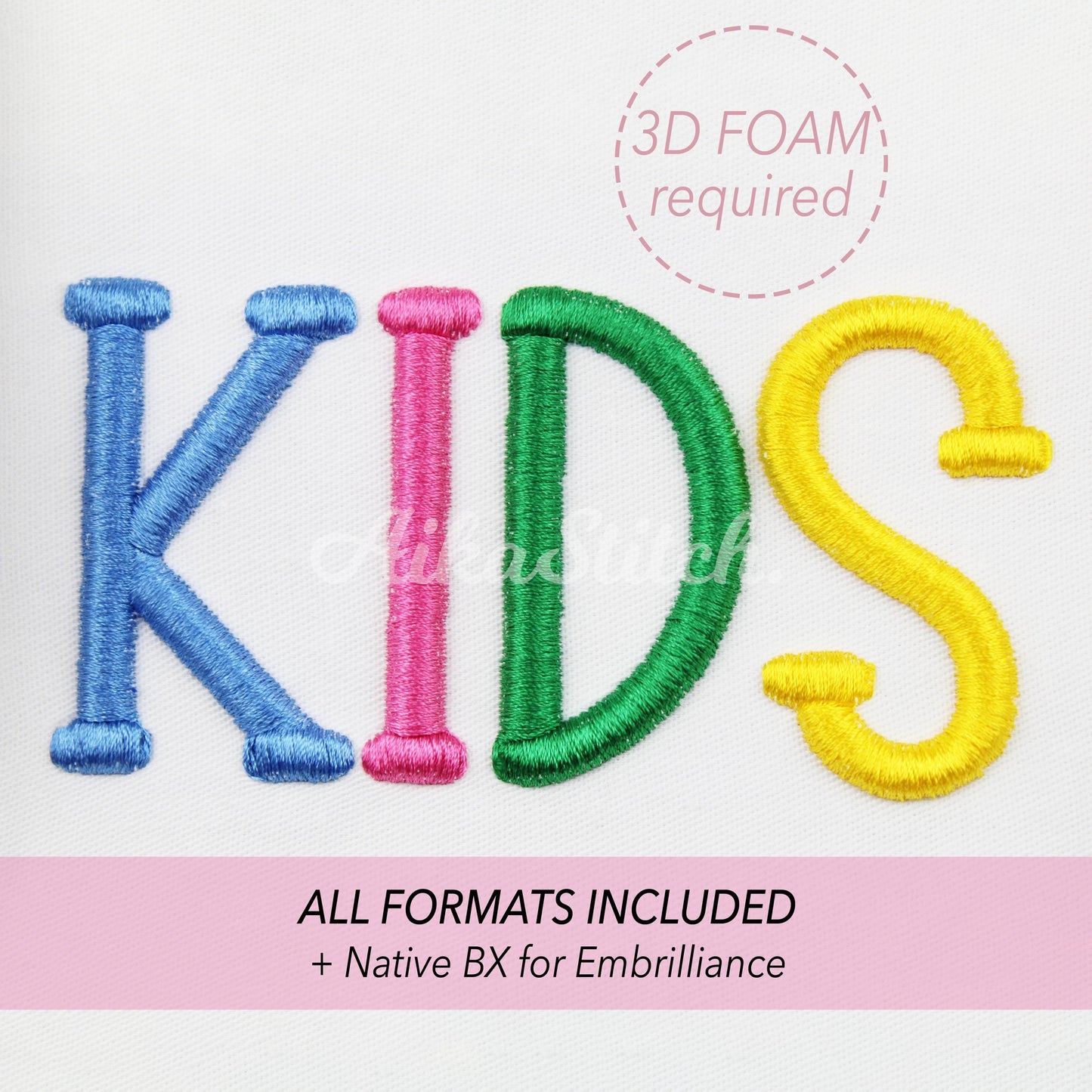 Kids 3D Puff Native BX Embroidery Font – Foam Alphabet (8 Sizes)