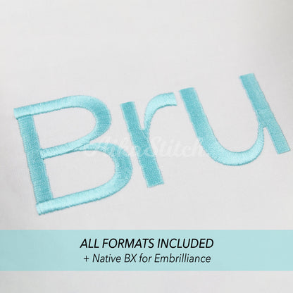 Bru Native BX Embroidery Font - Satin Stitch Alphabet (11 Sizes)