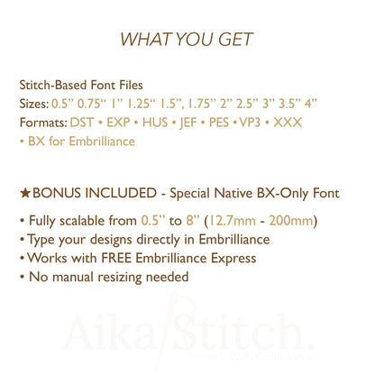 Meow Native BX Embroidery Font - Satin Stitch Alphabet (11 Sizes)