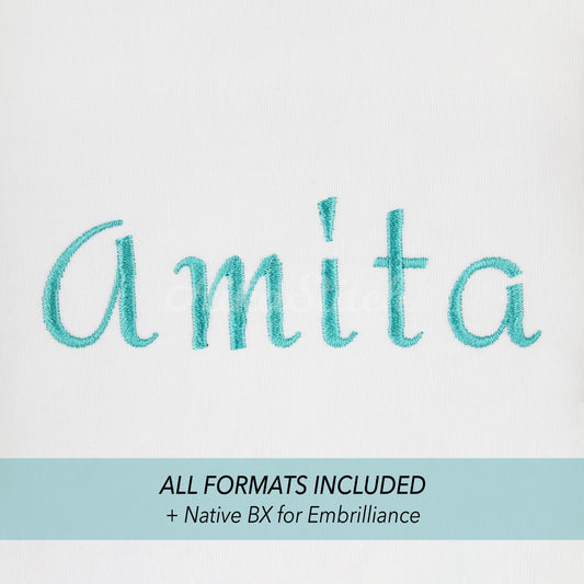 Amita Native BX Embroidery Font - Satin Stitch Alphabet (10 Sizes)