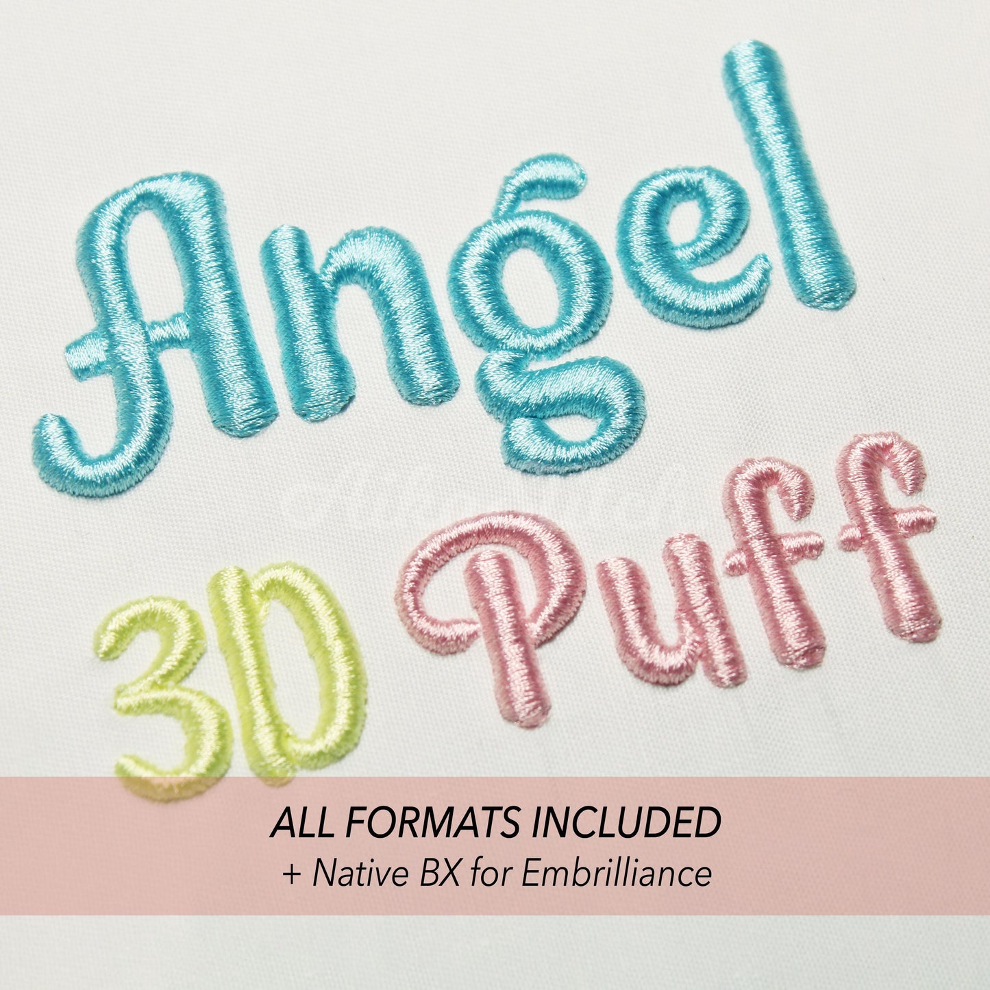 Angel 3D Puff Native BX Embroidery Font – Foam Alphabet (6 Sizes)