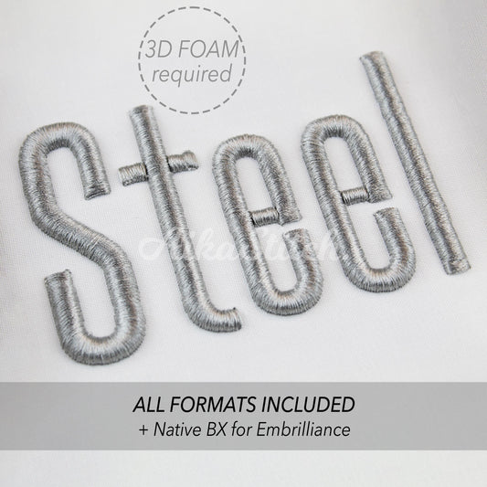 Steelfish 3D Puff Native BX Embroidery Font – Foam Alphabet (9 Sizes)