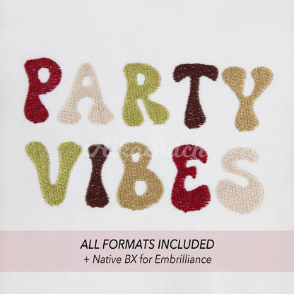 Party Vibes Native BX Embroidery Font - Fill Stitch Alphabet (7 Sizes)