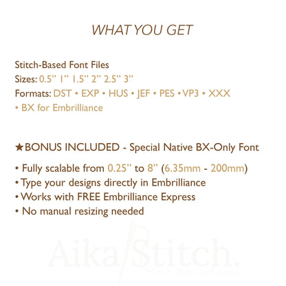 Caviar Native BX Embroidery Font - Satin Stitch Alphabet (6 Sizes)