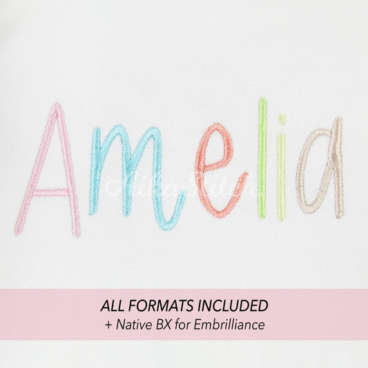 Amelia Native BX Embroidery Font - Satin Stitch Alphabet (11 Sizes)