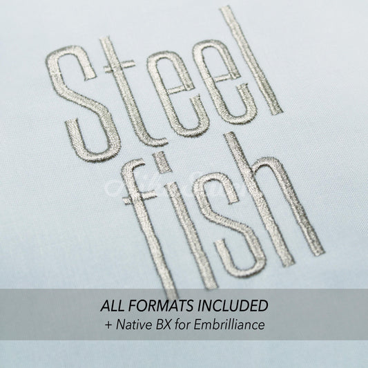 Steel Fish Native BX Embroidery Font - Satin Stitch Alphabet (10 Sizes)