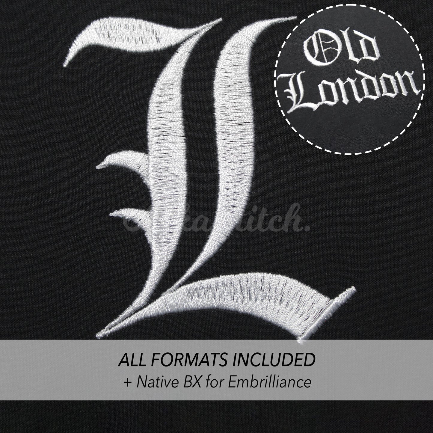 Old London Native BX Embroidery Font - Satin Stitch Alphabet (9 Sizes)