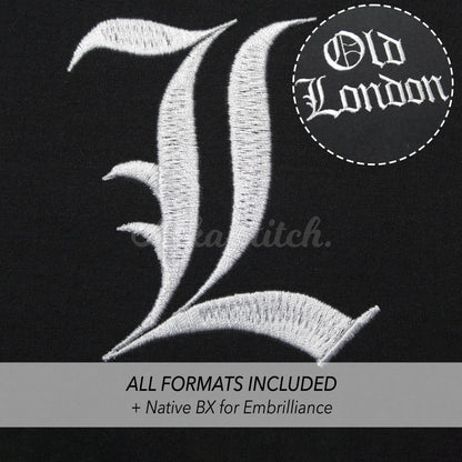 Old London Native BX Embroidery Font - Satin Stitch Alphabet (9 Sizes)
