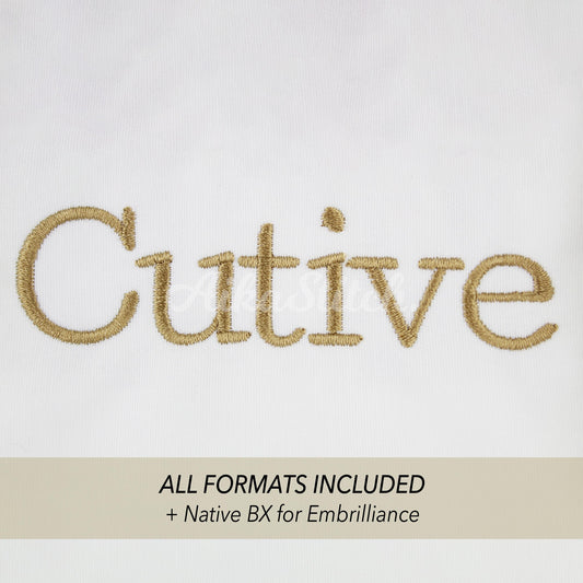 Cutive Native BX Embroidery Font - Satin Stitch Alphabet (10 Sizes)