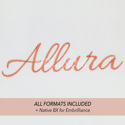 Allura Native BX Embroidery Font - Satin Stitch Alphabet (10 Sizes)