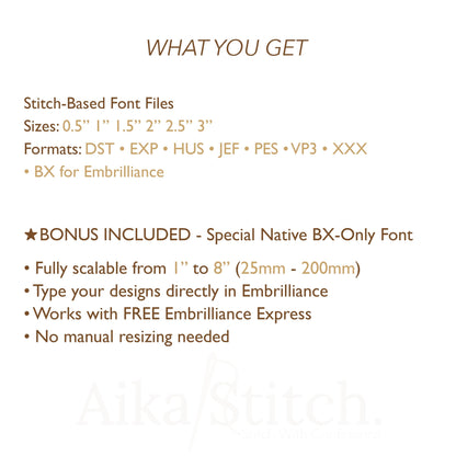 MilkShake Native BX Embroidery Font - Satin Stitch Alphabet (6 Sizes)