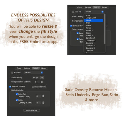 Lora Native BX Embroidery Font - Satin Stitch Alphabet (6 Sizes)