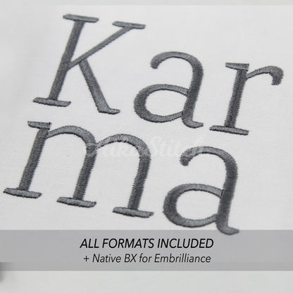 Karma Native BX Embroidery Font - Satin Stitch Alphabet (11 Sizes)