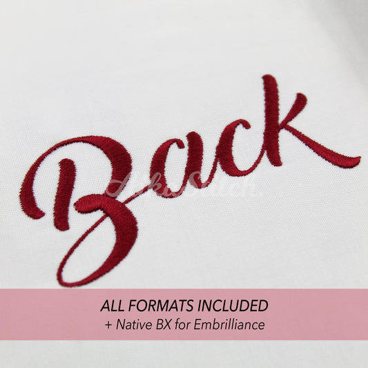 Back Native BX Embroidery Font - Satin Stitch Alphabet (11 Sizes)