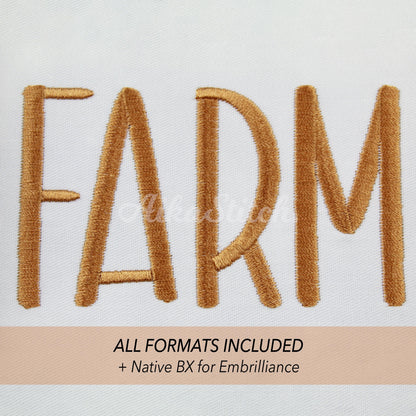 Farm Native BX Embroidery Font - Satin Stitch Alphabet (11 Sizes)