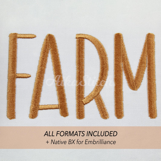 Farm Native BX Embroidery Font - Satin Stitch Alphabet (11 Sizes)