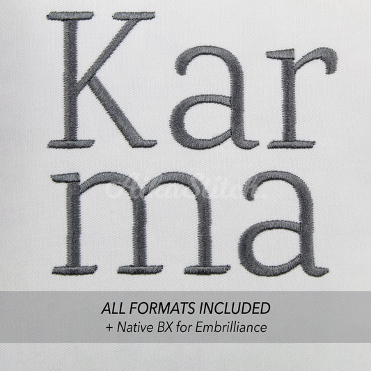 Karma Native BX Embroidery Font - Satin Stitch Alphabet (11 Sizes)