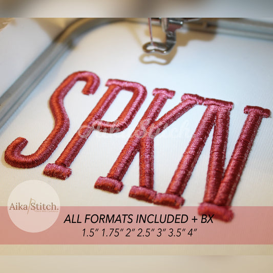 Spoken 3D Puff BX Embroidery Font – Foam Alphabet (7 Sizes)
